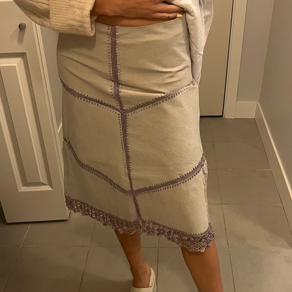 Boho Leather Crochet Midi Skirt. - Picture 1 of 5